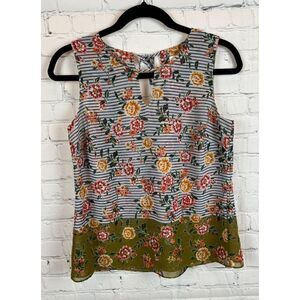 CABI 2-ply chiffon sleeveless floral striped print top blouse size XS